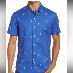 Bonobos Stretch Short Sleeve Men's Shirt Gin & Tonic Blue Slim Fit L